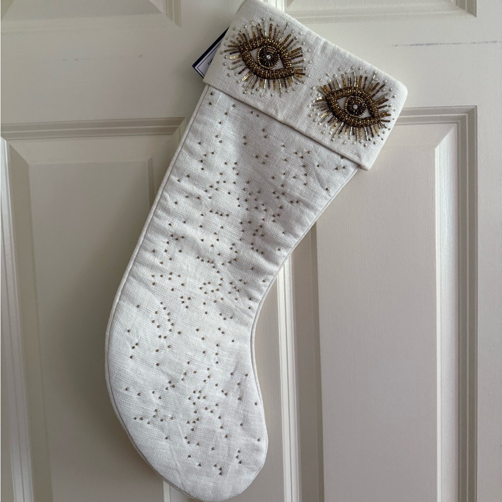 Jonathan Adler White Stocking with Gold Eye Design
